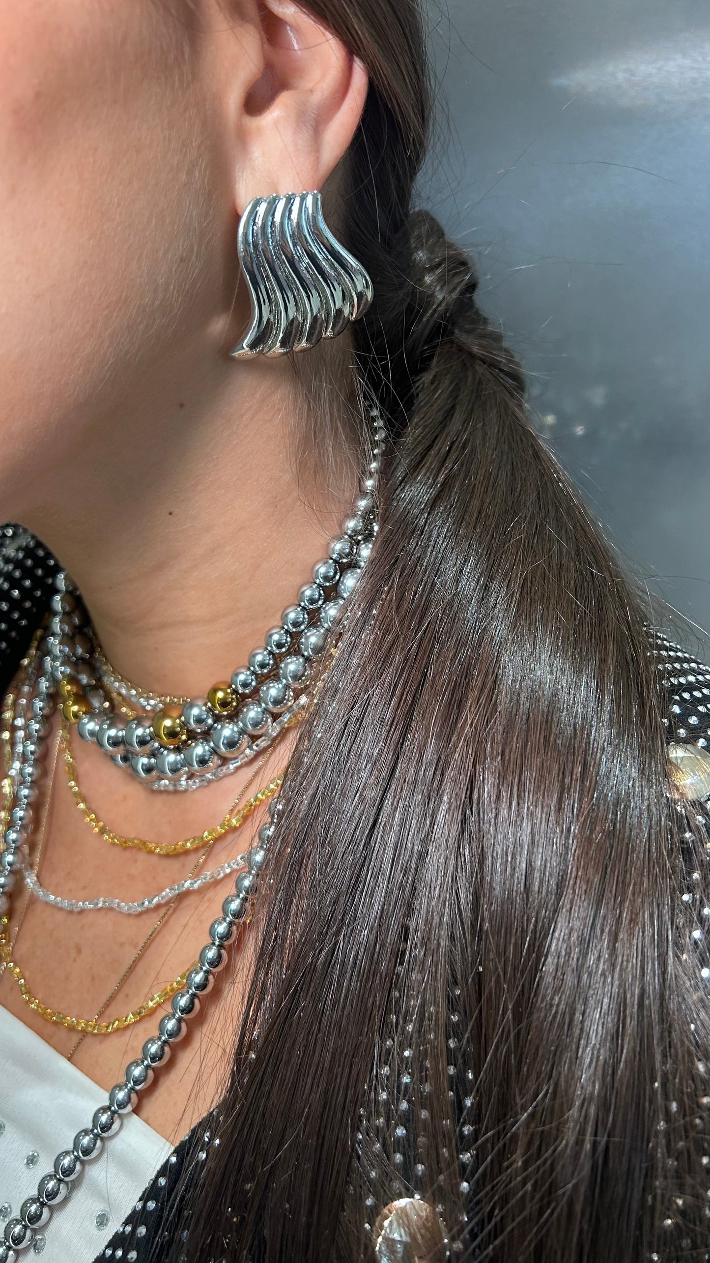 Wave Metallic Earrings Silver