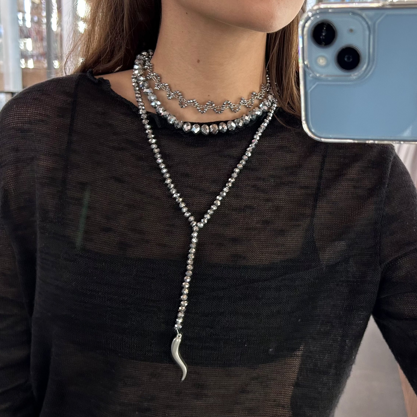 Silver Crystal Wave Necklace