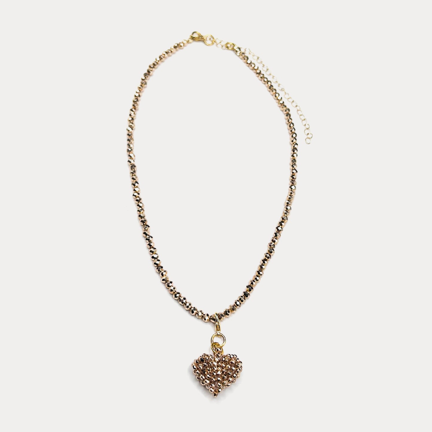 Crystal Heart Necklace Latte