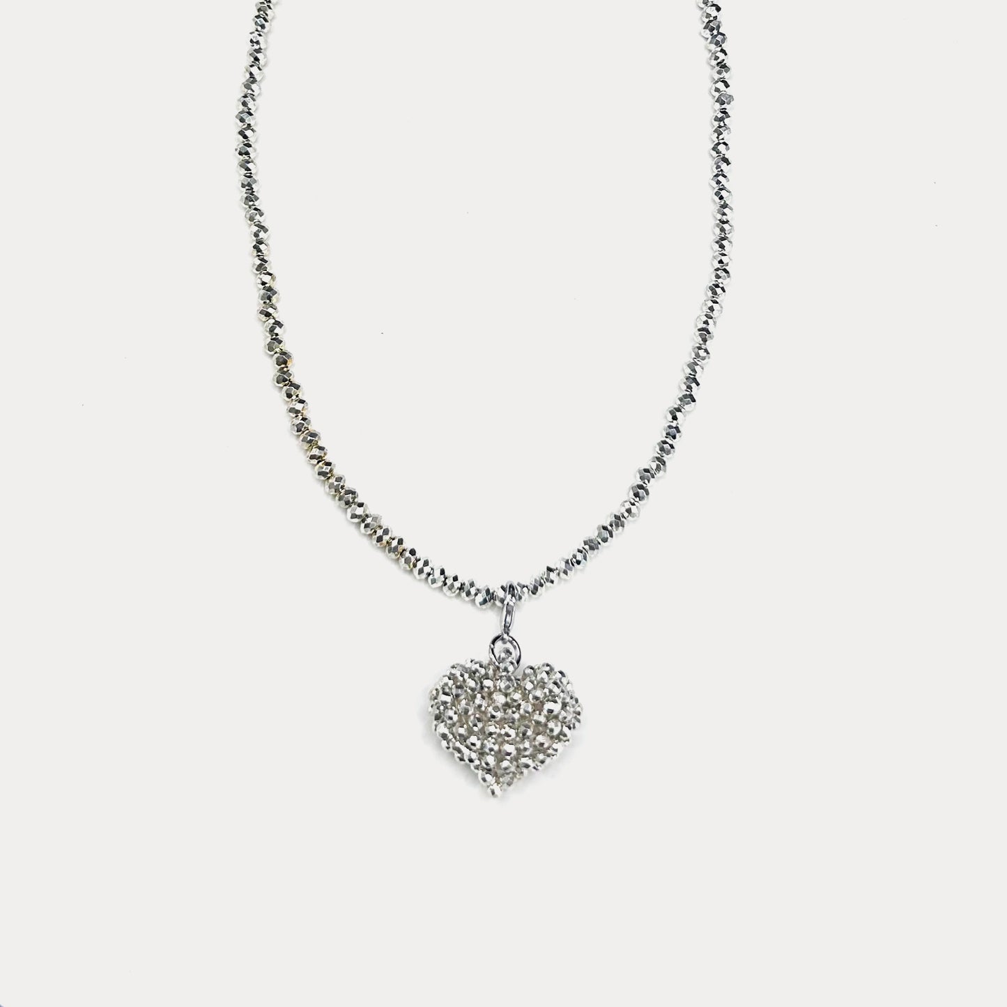 Crystal Heart Necklace Silver