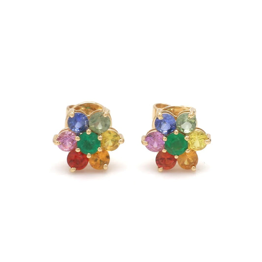 Rainbow Sapphire and Emerald Cluster Studs - Made to Order