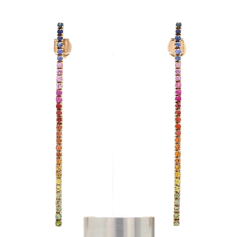 Rainbow Sapphire Long Drop Earrings