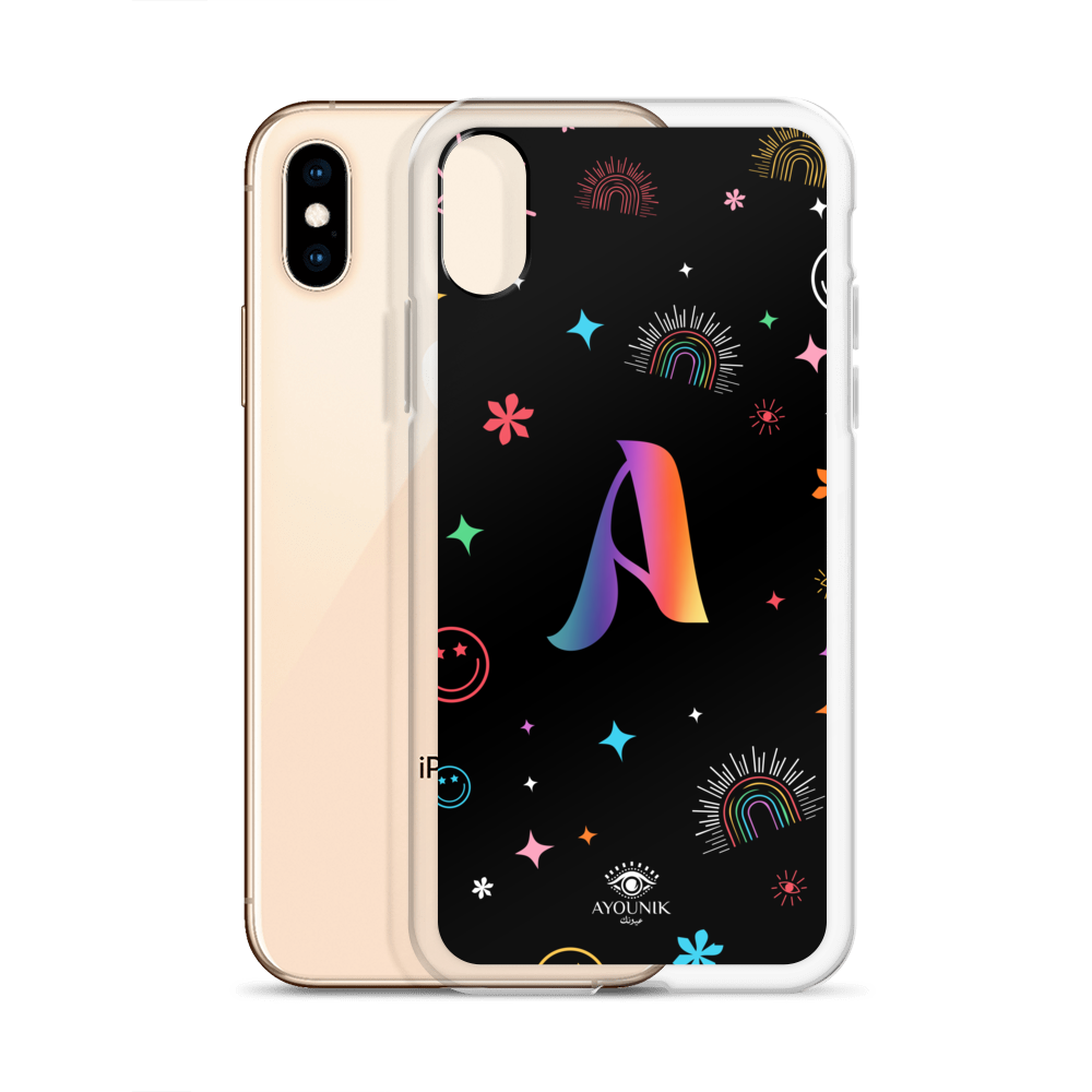 Initial Happy Phone Case in Black - Personalized