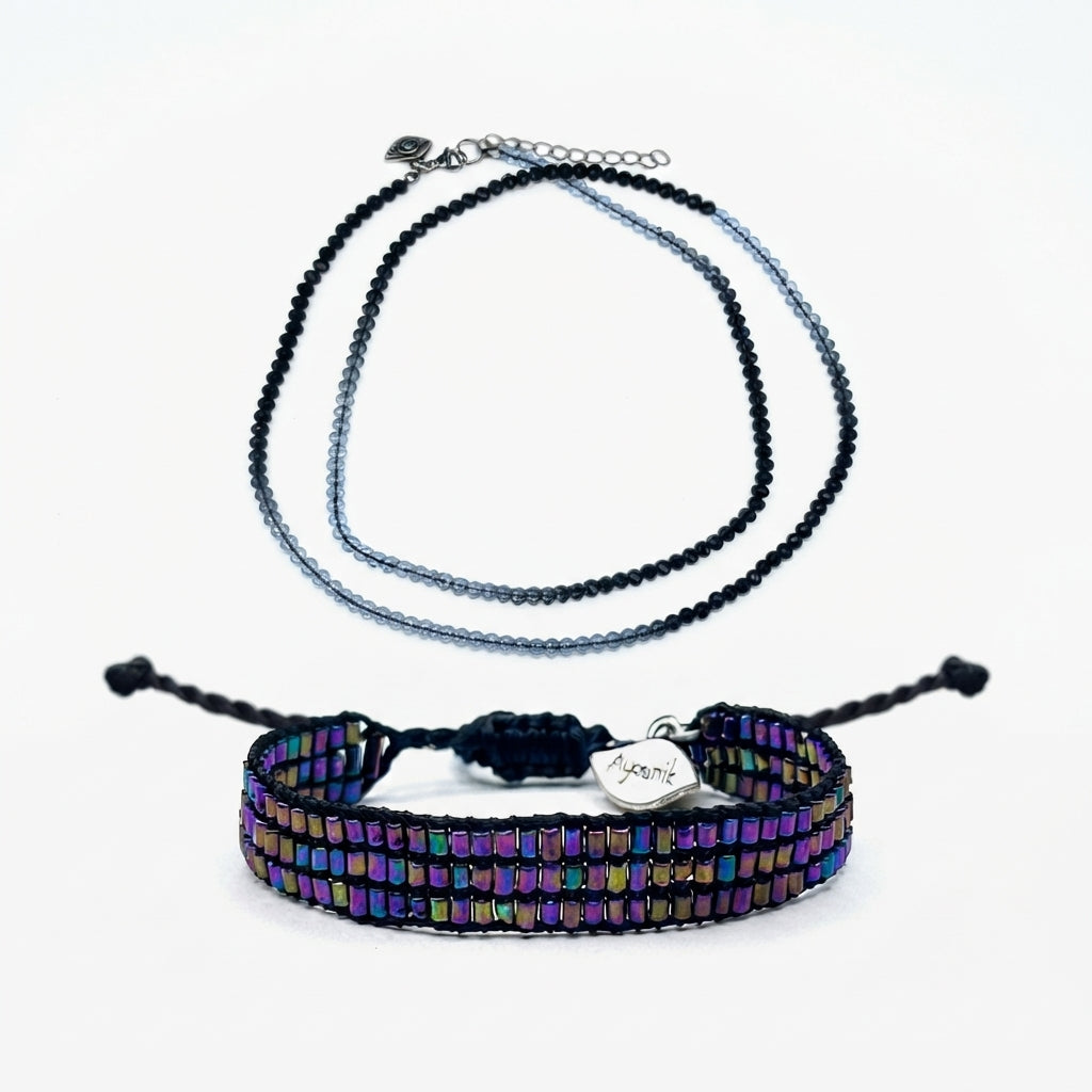 Black Berry Necklace + Baby Talesh Purple Holographic