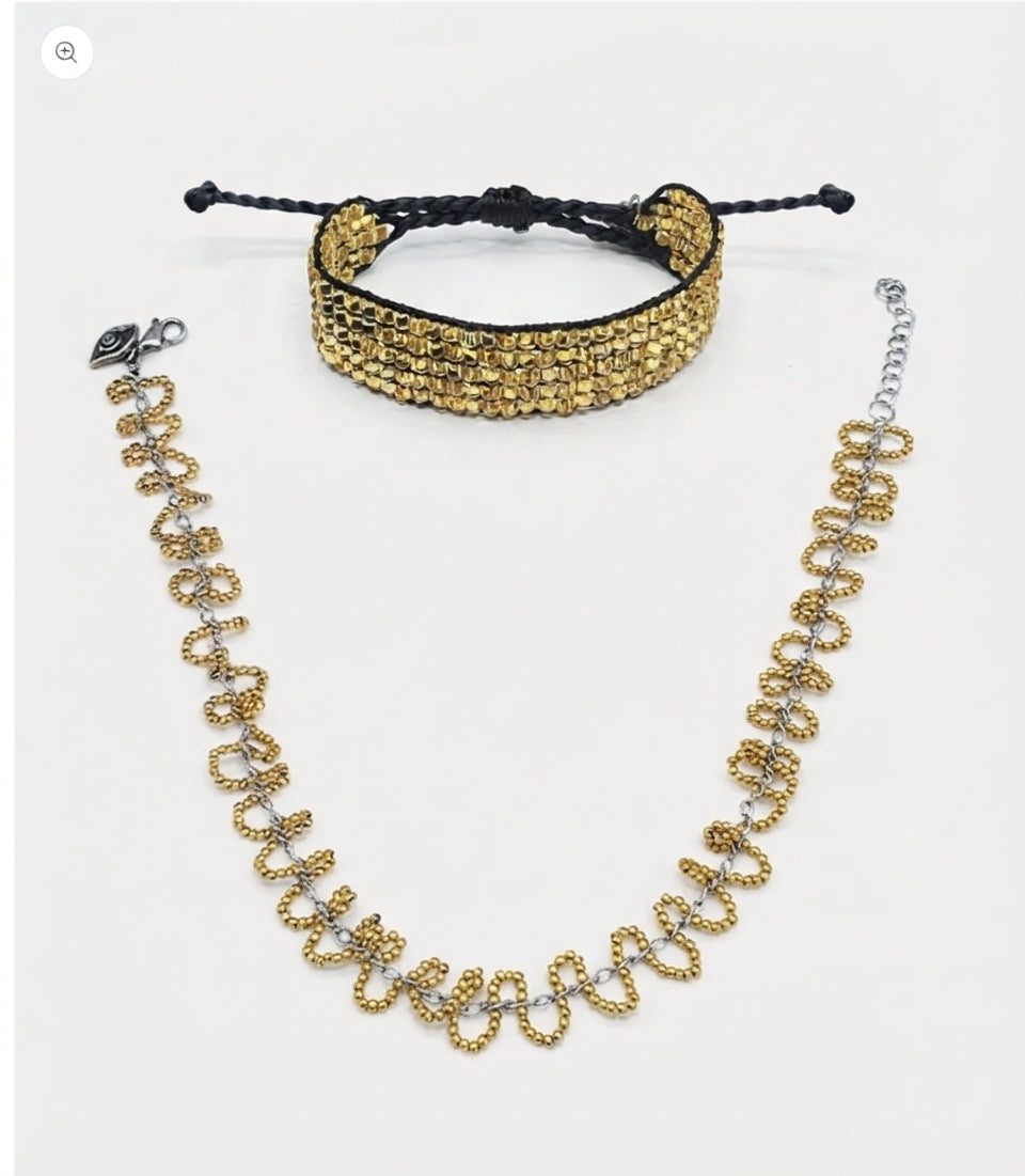 Gold Crystal Wave Necklace + Talesh Gold