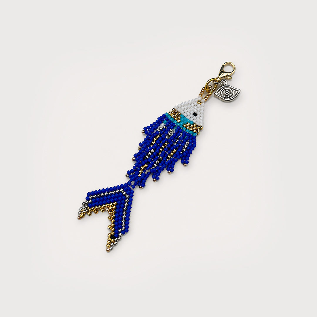 Blue Beaded Lucky Fish Charm