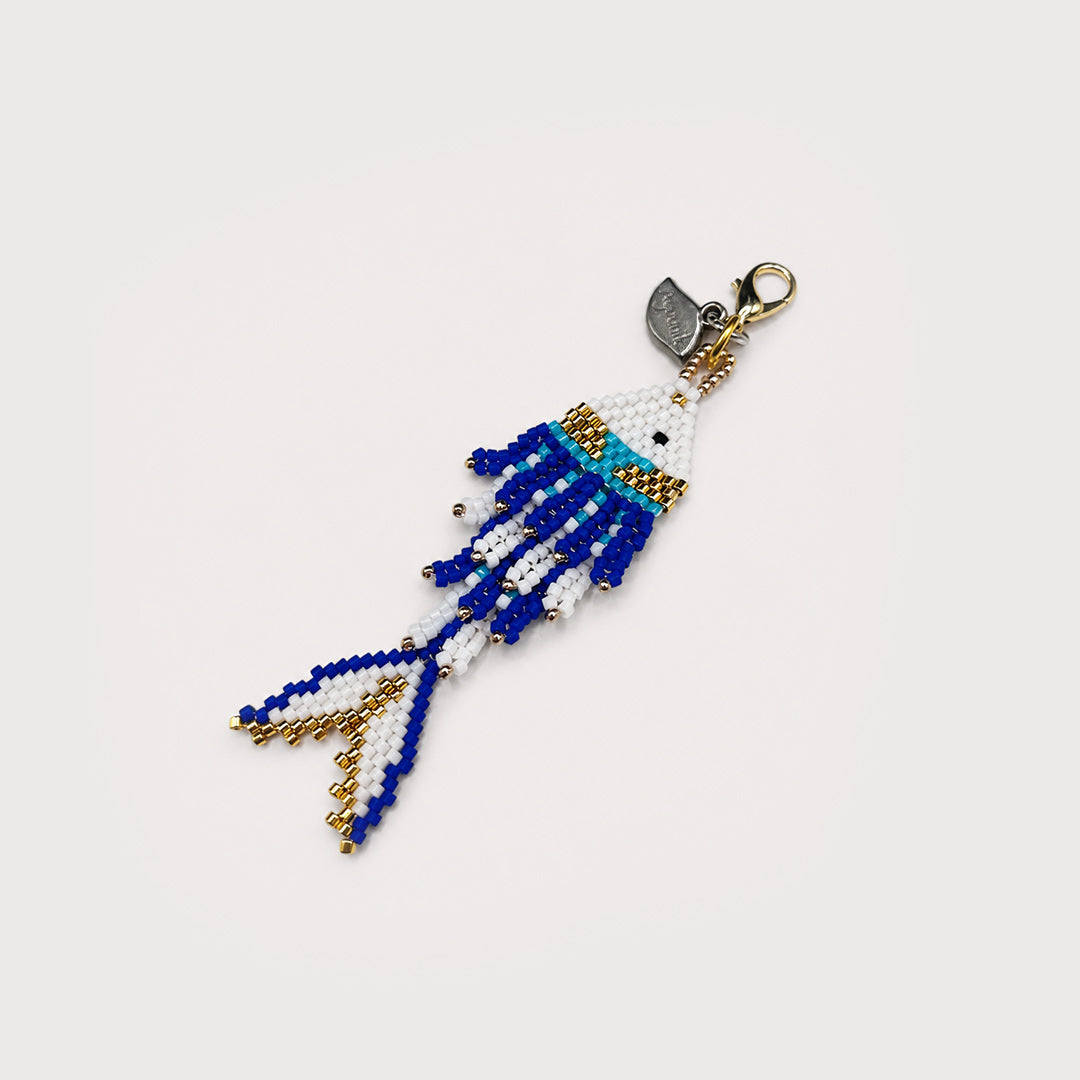 White/ Blue Beaded Lucky Fish Charm