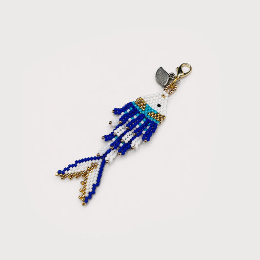 White/ Blue Beaded Lucky Fish Charm