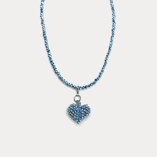 Crystal Heart Necklace Blue