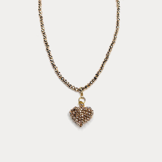Crystal Heart Necklace Latte