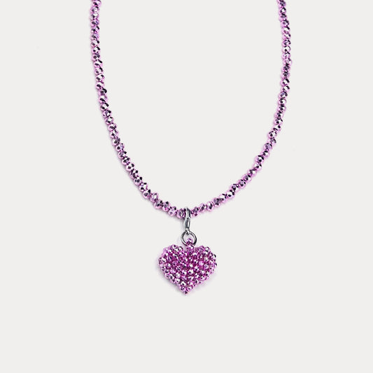 Crystal Heart Necklace Pink