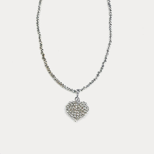 Crystal Heart Necklace Silver
