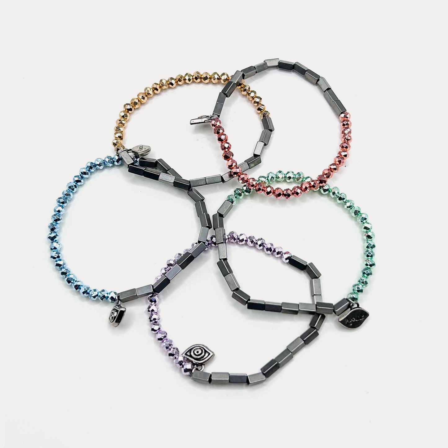 Stainless Steel & Crystal Bracelet Set