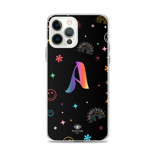 Initial Happy Phone Case in Black - Personalized